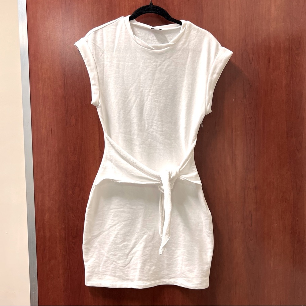 Lini Janelle White Tie Front Sweatshirt Dress White Size Smalll 100% Collection